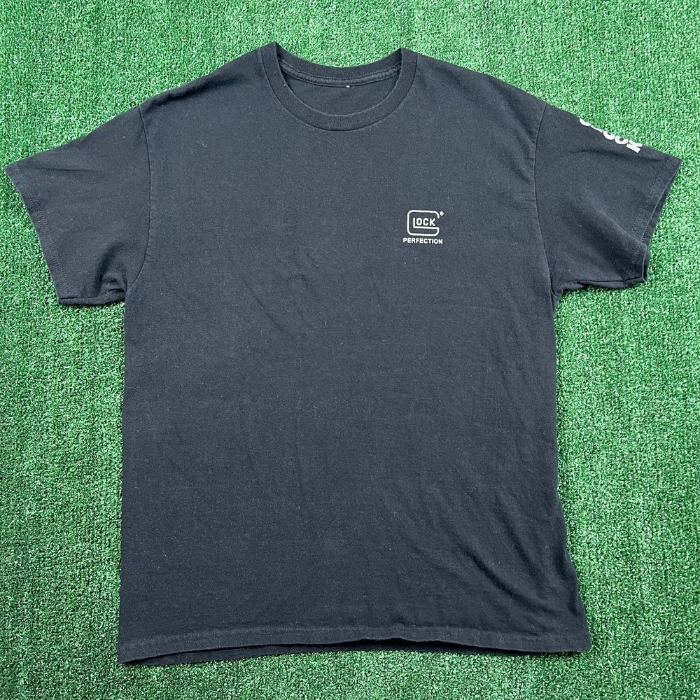 Glock T-Shirt Men's Black Large Gun Cotton Perfection Logo Graphic Short Sleeve